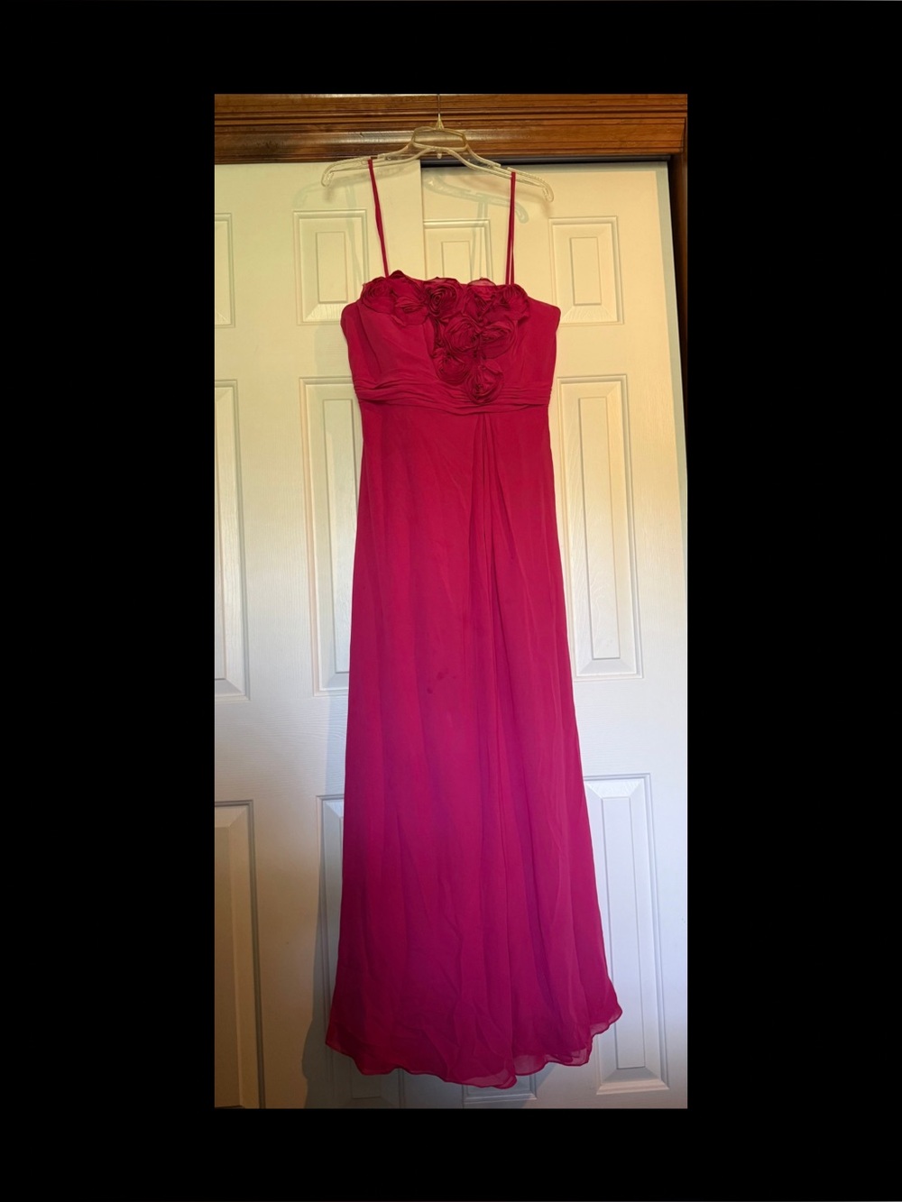 Strapless Rose-Pink Floral Applique Evening Gown